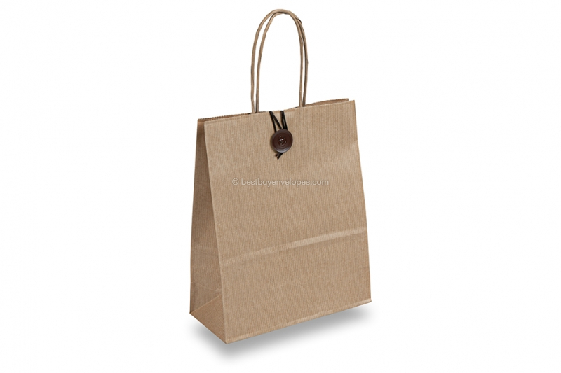TWIST HANDLE RIBBED PAPER BLOCK BOTTOM CARRIER BAGS - WHITE or BROWN - 7 x  3 x 9